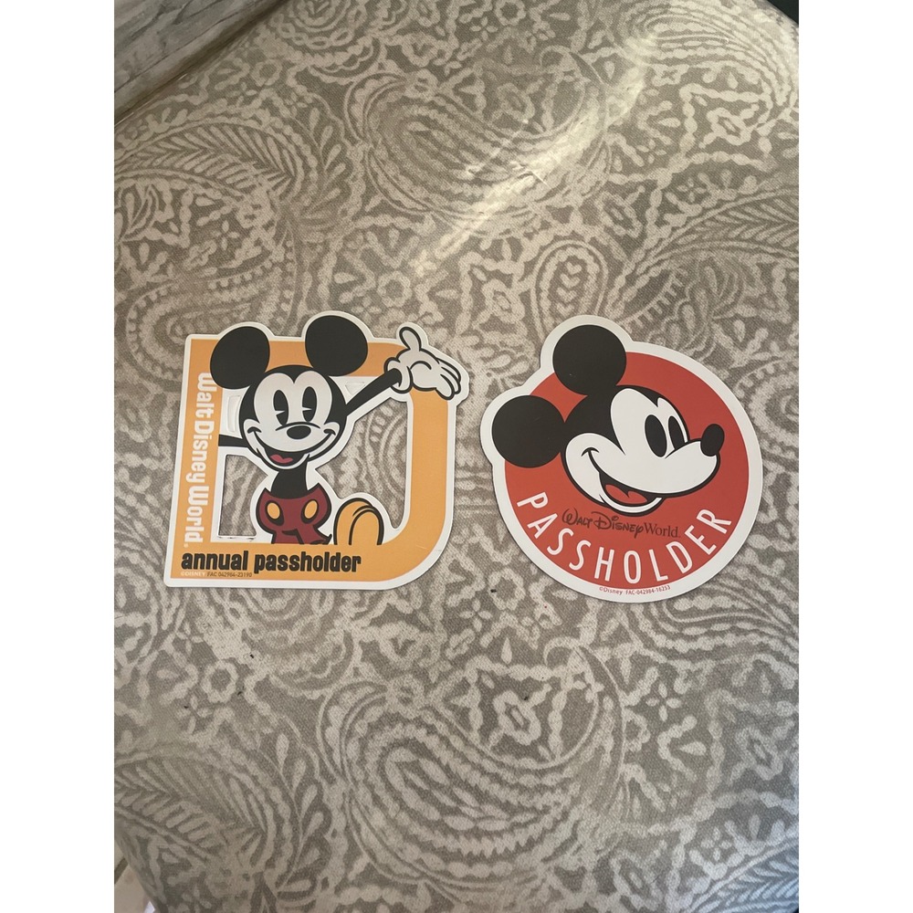 Disney World Mickey Mouse Annual Passholder magnet Decal Set 2 Piece Yellow Red